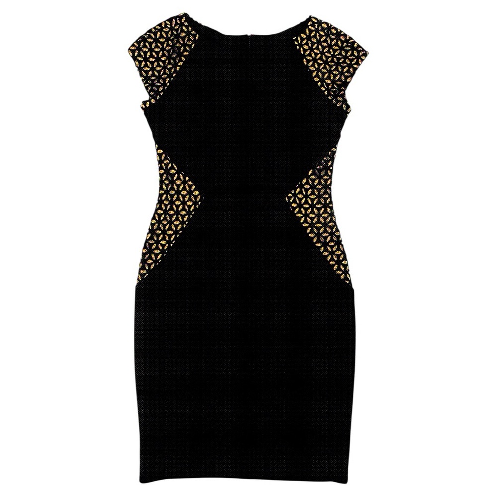 Joseph Ribkoff Black Cocktail Sheath Dress Flower Eyelet Cut Out Details Size 8